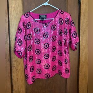 Hot Pink Bullseye Silk Sequin Top